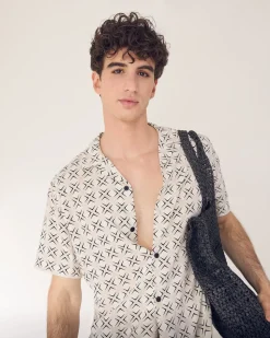 Short-Sleeve Shirt with Camp Collar