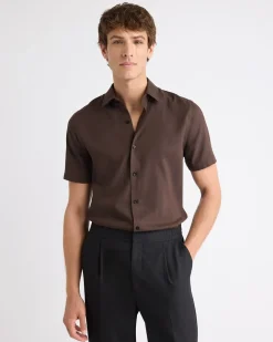 Short-Sleeve Slim-Fit Knit-Like Dress Shirt