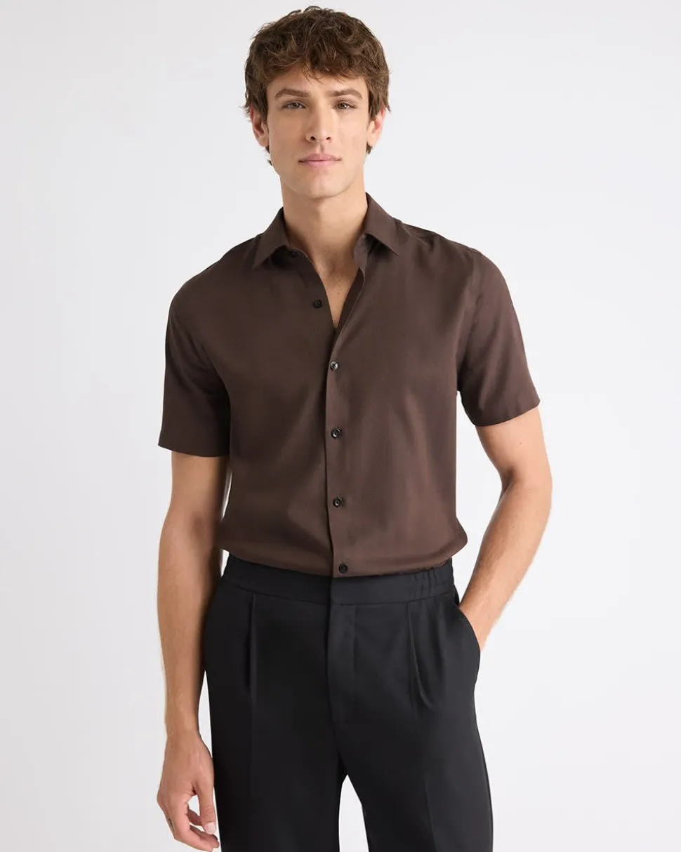 Short-Sleeve Slim-Fit Knit-Like Dress Shirt