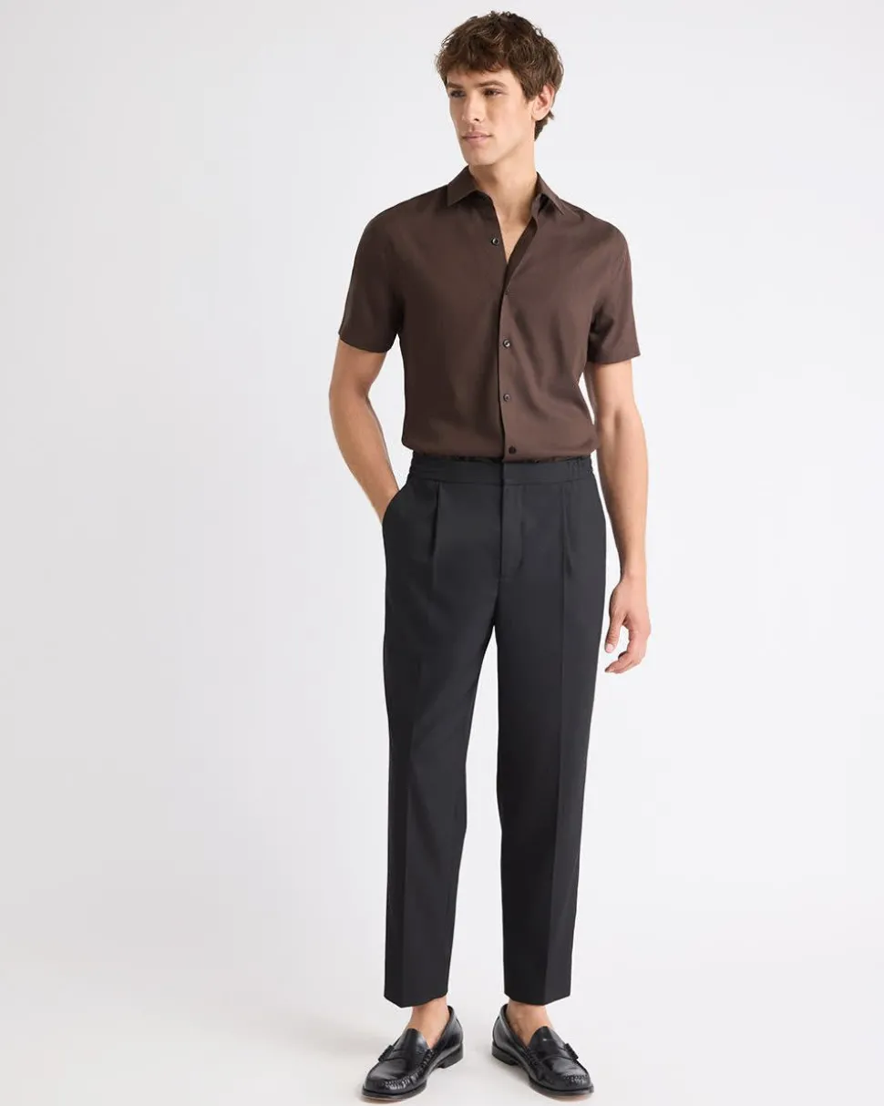 Short-Sleeve Slim-Fit Knit-Like Dress Shirt