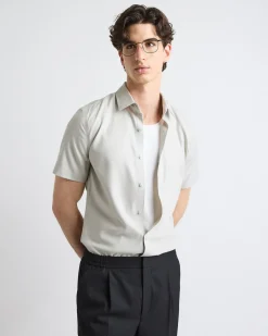 Short-Sleeve Slim-Fit Knit-Like Dress Shirt