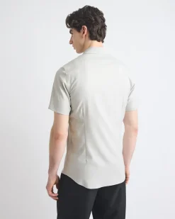 Short-Sleeve Slim-Fit Knit-Like Dress Shirt