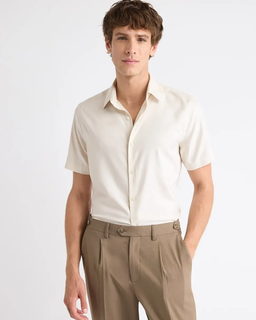 Short-Sleeve Slim-Fit Knit-Like Dress Shirt