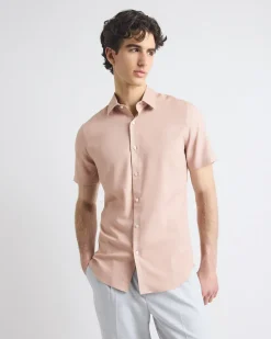 Short-Sleeve Slim-Fit Knit-Like Dress Shirt