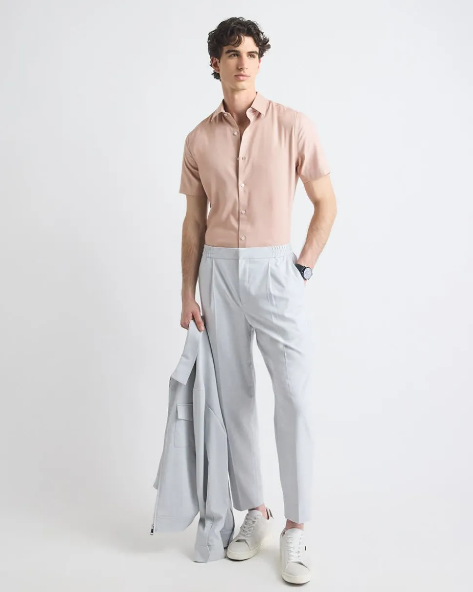Short-Sleeve Slim-Fit Knit-Like Dress Shirt