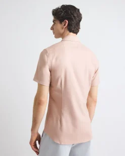 Short-Sleeve Slim-Fit Knit-Like Dress Shirt