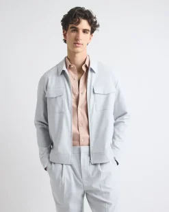 Short-Sleeve Slim-Fit Knit-Like Dress Shirt