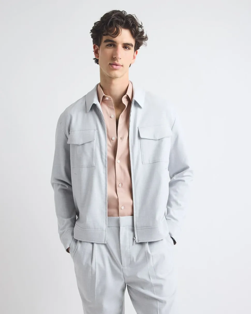 Short-Sleeve Slim-Fit Knit-Like Dress Shirt