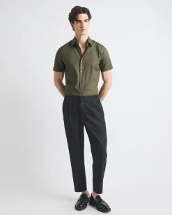 Short-Sleeve Slim-Fit Knit-Like Dress Shirt