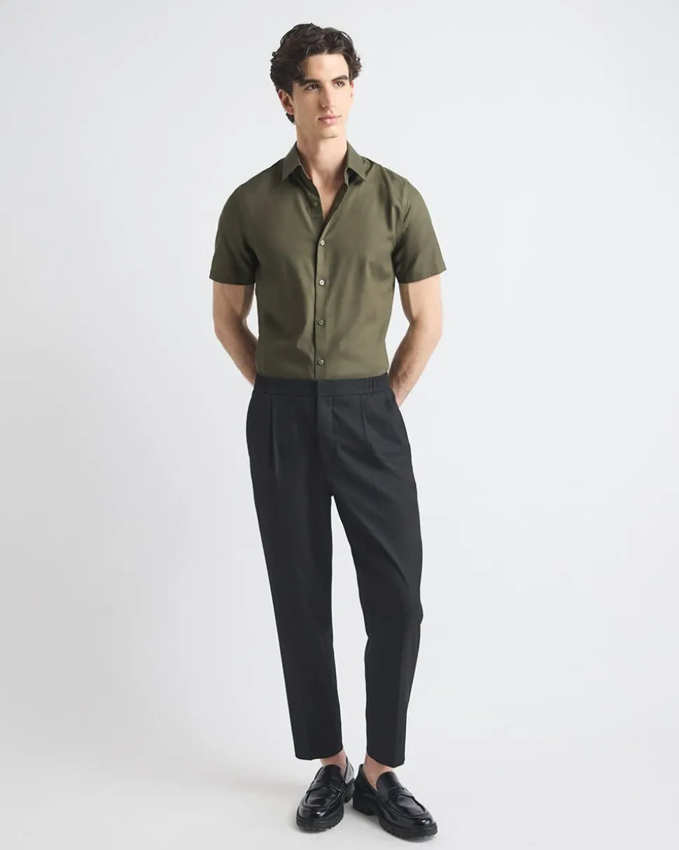 Short-Sleeve Slim-Fit Knit-Like Dress Shirt