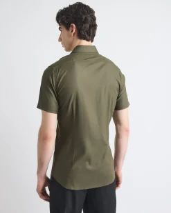 Short-Sleeve Slim-Fit Knit-Like Dress Shirt