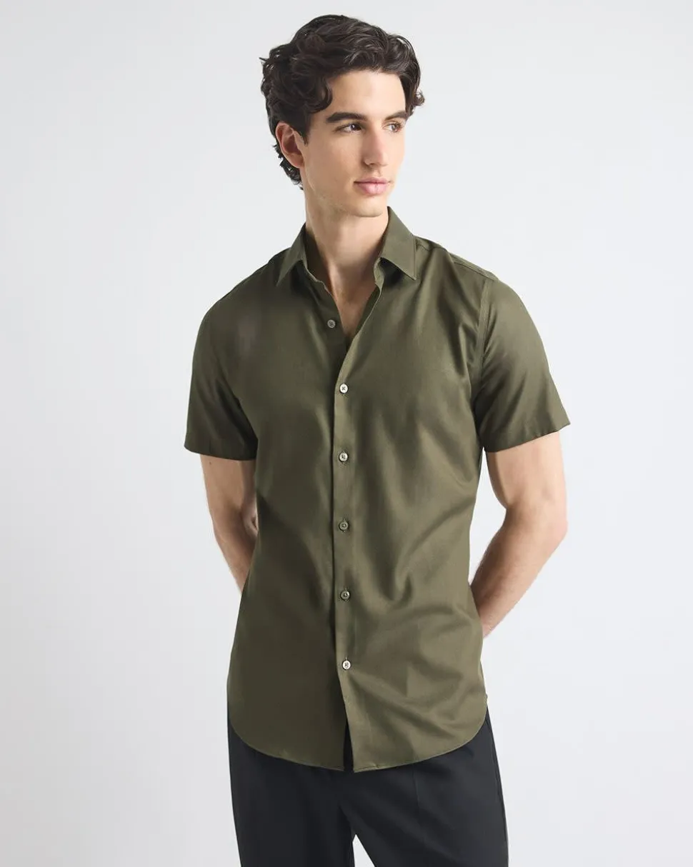 Short-Sleeve Slim-Fit Knit-Like Dress Shirt