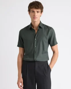Short-Sleeve Slim-Fit Knit-Like Dress Shirt