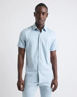 Short-Sleeve Slim-Fit Knit-Like Dress Shirt