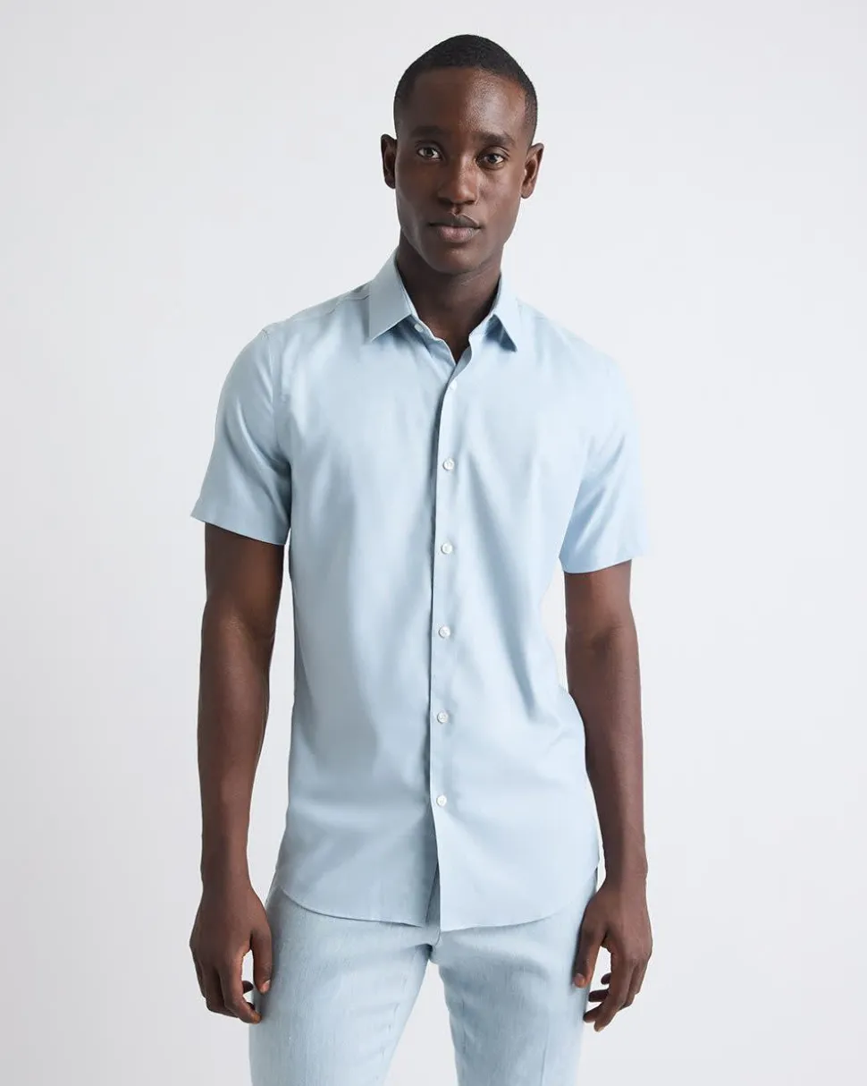 Short-Sleeve Slim-Fit Knit-Like Dress Shirt