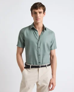 Short-Sleeve Slim-Fit Knit-Like Dress Shirt