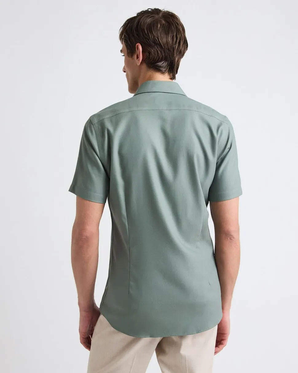 Short-Sleeve Slim-Fit Knit-Like Dress Shirt