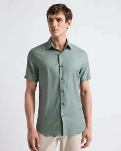 Short-Sleeve Slim-Fit Knit-Like Dress Shirt