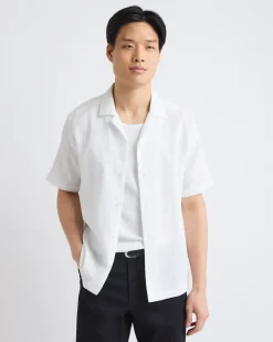 Short-Sleeve Solid Shirt with Camp Collar