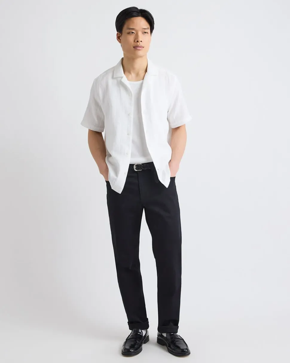 Short-Sleeve Solid Shirt with Camp Collar