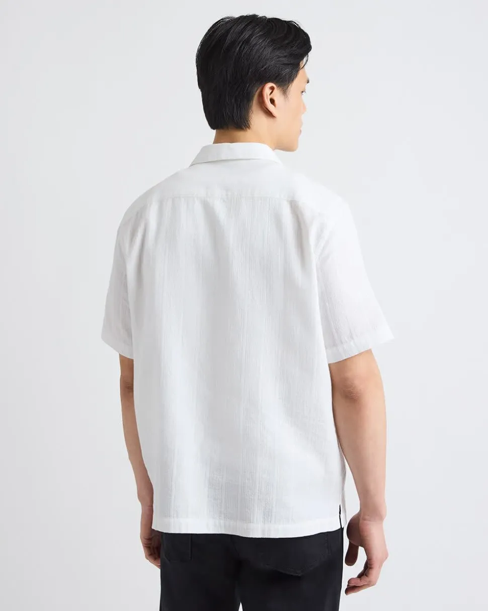 Short-Sleeve Solid Shirt with Camp Collar