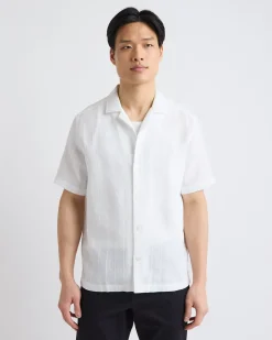 Short-Sleeve Solid Shirt with Camp Collar