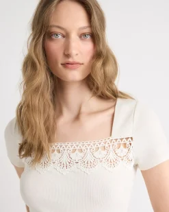 Short-Sleeve Square-Neck Ribbed Top