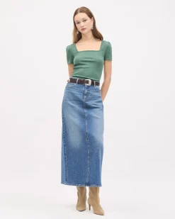 Short-Sleeve Square-Neck Ribbed Top