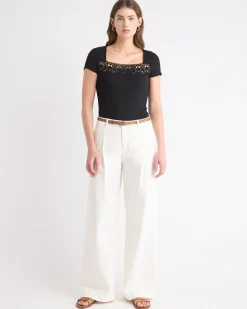 Short-Sleeve Square-Neck Ribbed Top