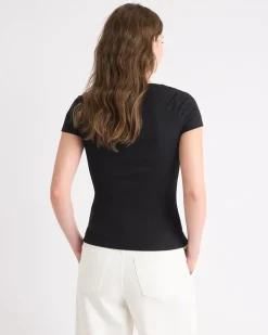 Short-Sleeve Square-Neck Ribbed Top