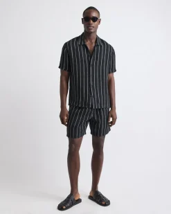 Short-Sleeve Striped Linen Shirt with Regular Collar