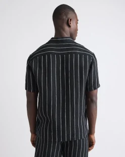 Short-Sleeve Striped Linen Shirt with Regular Collar