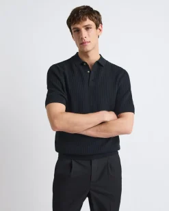 Short-Sleeve Textured Polo Sweater