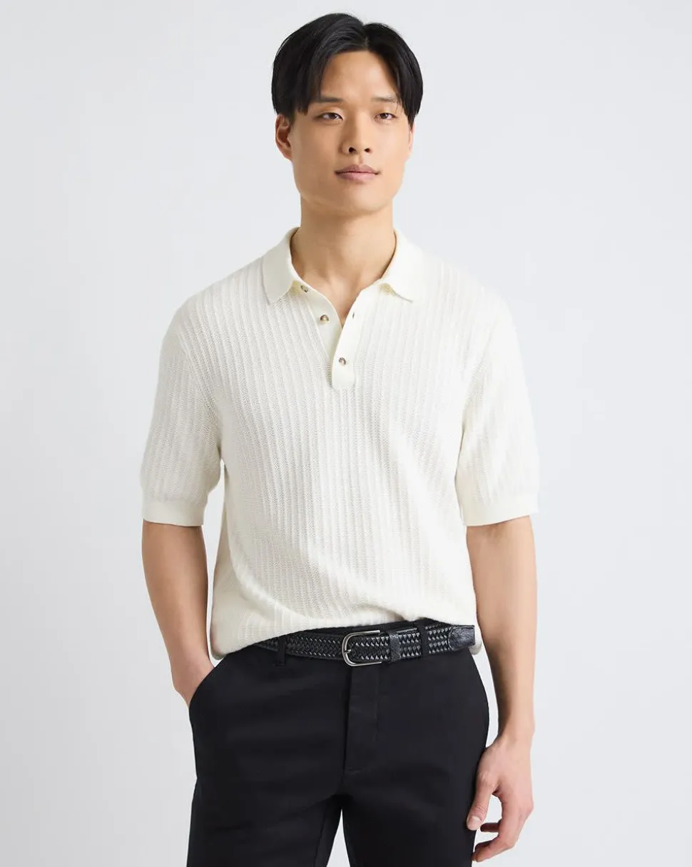 Short-Sleeve Textured Polo Sweater