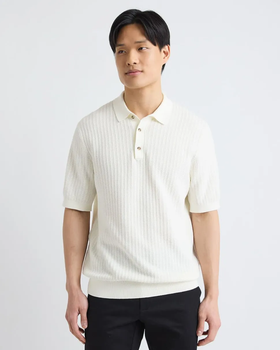 Short-Sleeve Textured Polo Sweater