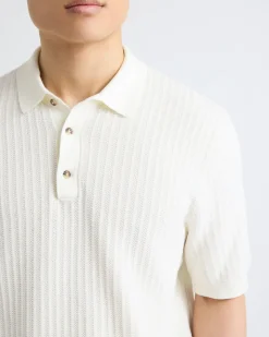 Short-Sleeve Textured Polo Sweater