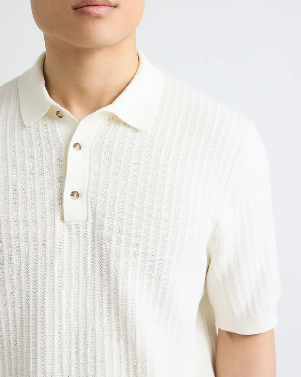 Short-Sleeve Textured Polo Sweater