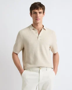 Short-Sleeve Textured Polo Sweater