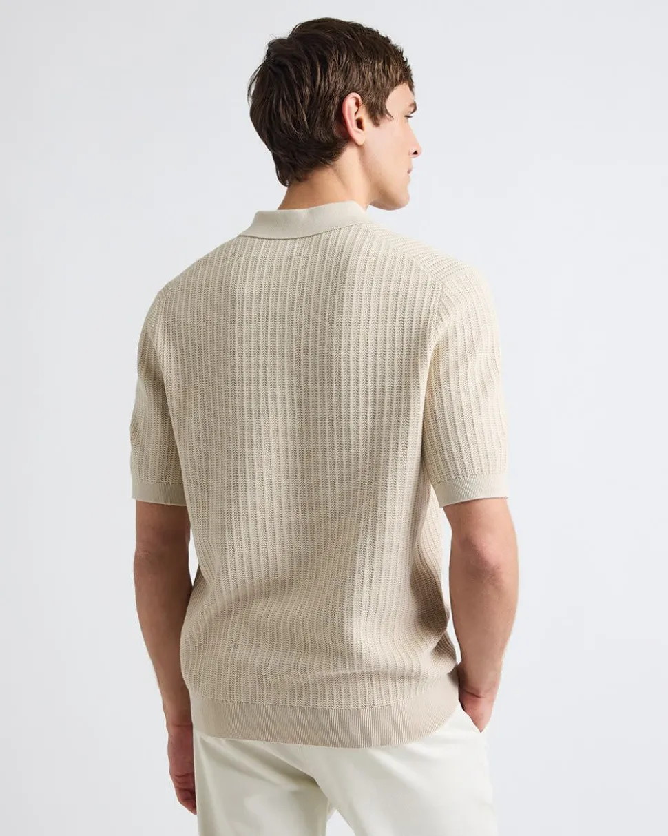Short-Sleeve Textured Polo Sweater