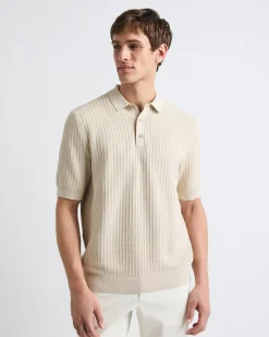 Short-Sleeve Textured Polo Sweater