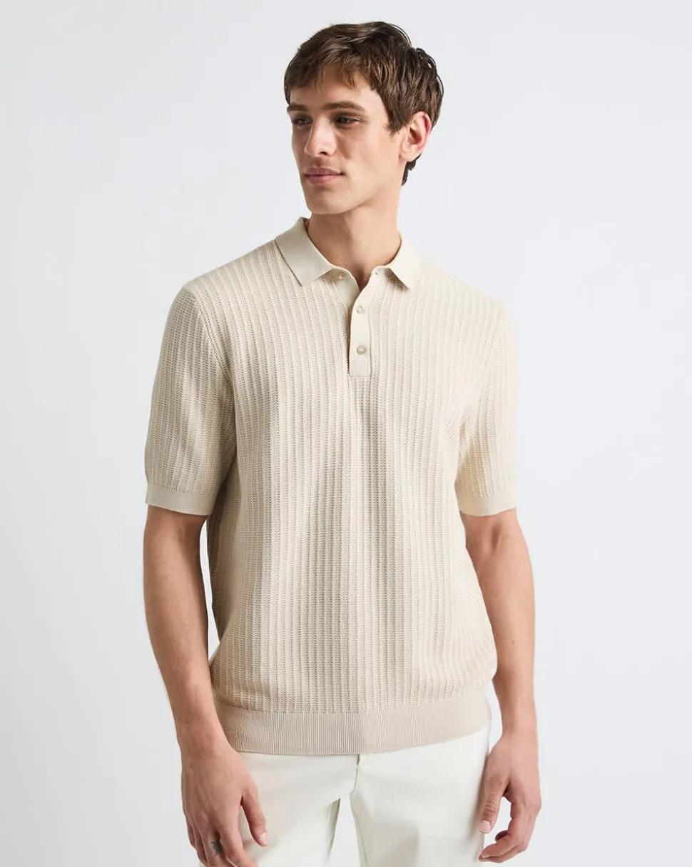 Short-Sleeve Textured Polo Sweater