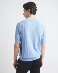 Short-Sleeve Textured Polo Sweater