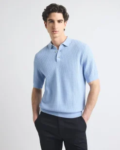 Short-Sleeve Textured Polo Sweater