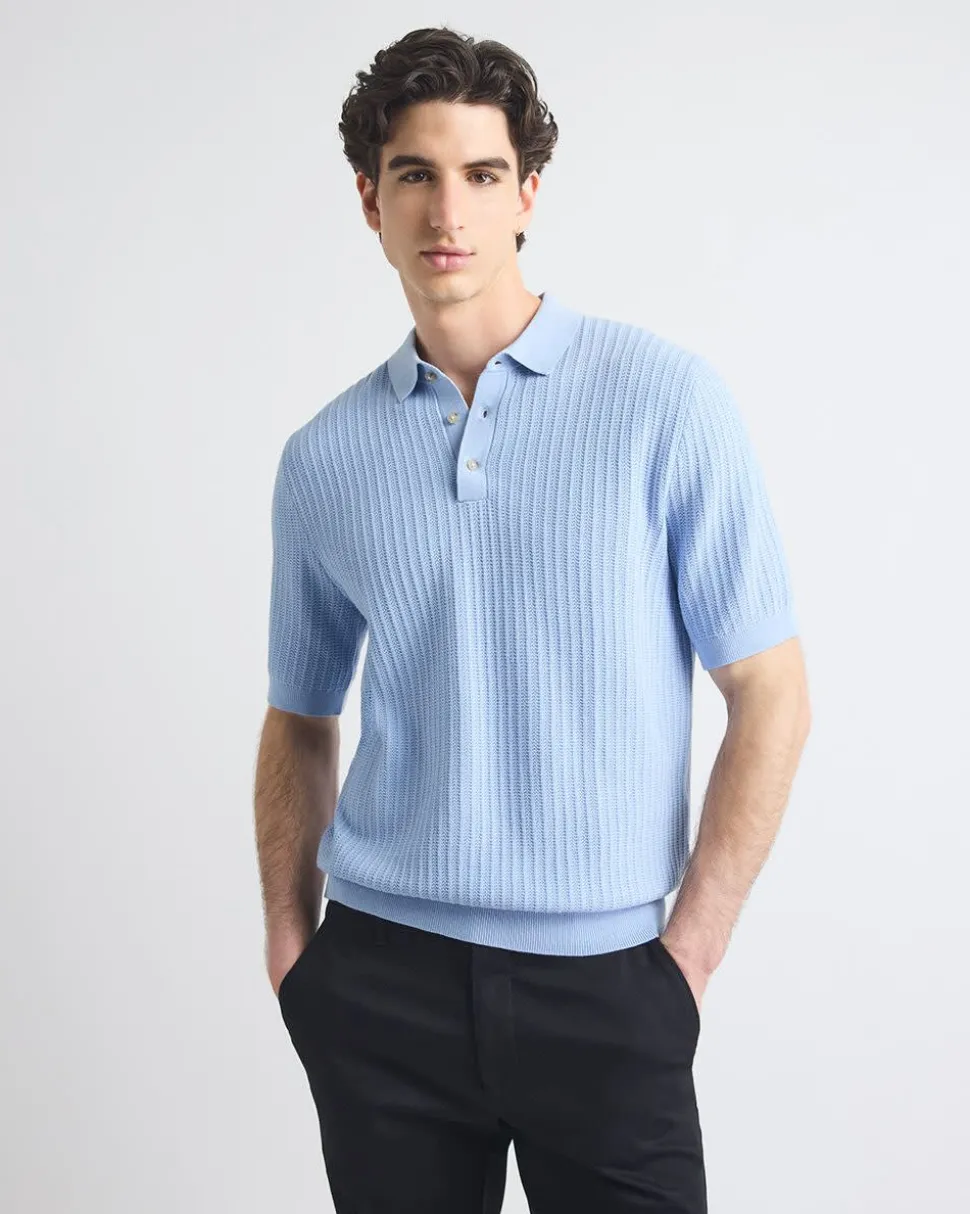 Short-Sleeve Textured Polo Sweater