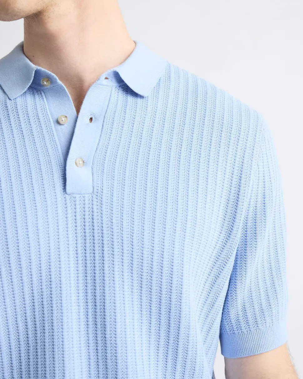 Short-Sleeve Textured Polo Sweater