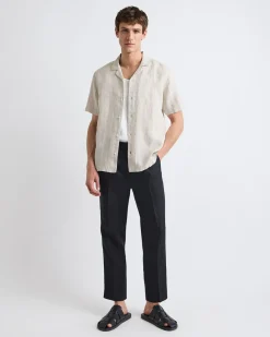 Short-Sleeve Textured Shirt with Camp Collar