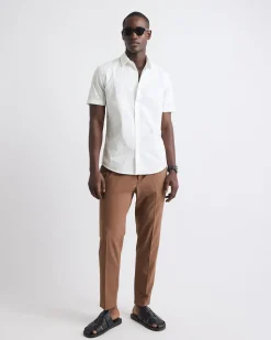 Short-Sleeves Tailored-Fit Dress Shirt with Floral Embroideries