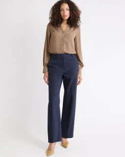 Silky Crepe Long-Sleeve Buttoned-Down Blouse