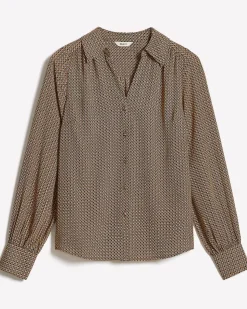Silky Crepe Long-Sleeve Buttoned-Down Blouse