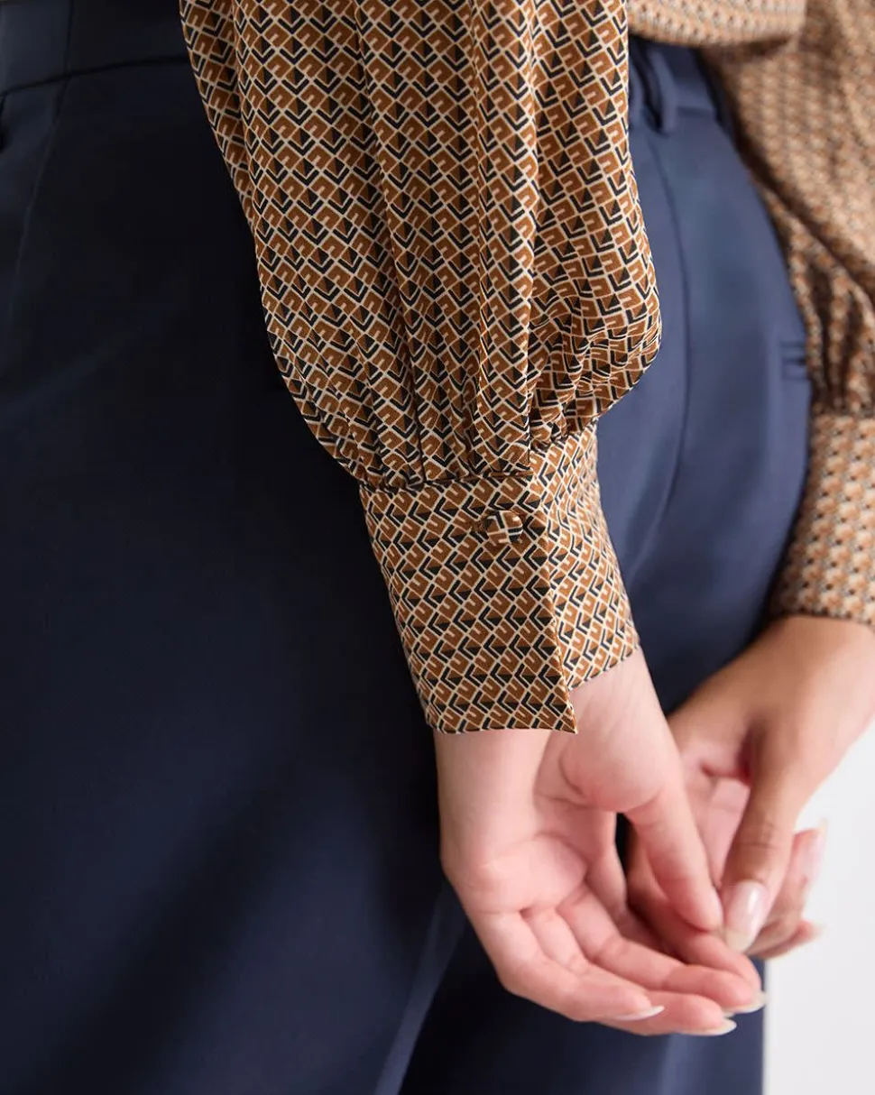 Silky Crepe Long-Sleeve Buttoned-Down Blouse